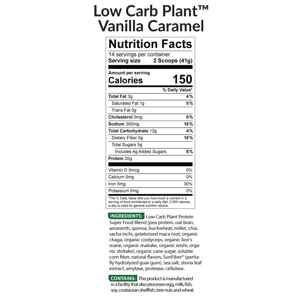 Low Carb Plant Vanilla Caramel Nutrition Facts||aria-describedby="text-alternative-lcplant-van-suppfacts"